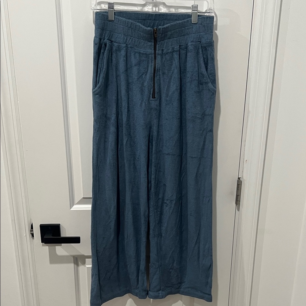 North of West Vanessa‎ Blue Terry Cloth Pants Joggers Zipper Front Size Large